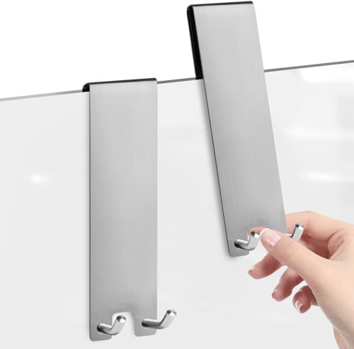 Linkidea Set di 2 ganci per porta doccia in acciaio inox da 17,8 cm con cuscinetto in spugna antiscivolo per porte in vetro senza telaio (argento)