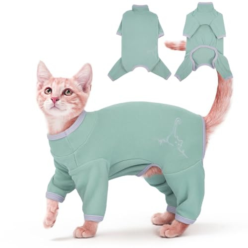 Vestiti per Gatti Sphynx, Tuta Vestito Invernale Tuta Recupero Giubbotto Maglioncino Gatti Body con Le Zampe(Verde Chiaro, S)
