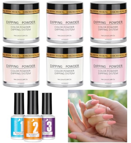 LOPHE Dip Powder Nail Kit,6 Couleur Dip Powder Poudre et 3 Pcs Dip Powder Liquid Set Gel de Base à Tremper,pour Nail Art Manucure DIY Salon Débutantes,Cadeau pour Femmes et Filles,Tons clairs