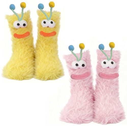 agogue 2 pares de calcetines mullidos, calcetines de peluche para mujer, 39-42, calcetines para dormir, calcetines para mujer, calcetines divertidos para el hogar, invierno, dormir, viajes, tallas 36