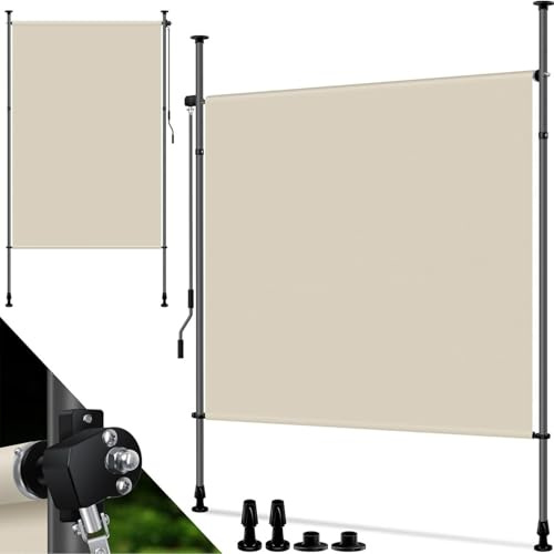 Tenda da sole verticale con morsetto per esterni, Beige con manovella senza fori, frangivista, allungabile e opaca, tenda da sole verticale balcone e terrazza, impermeabile, Beige