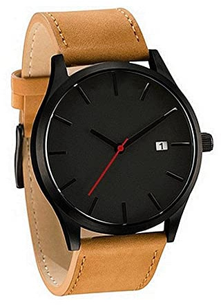 Par mode läder analog kvarts rund handled affärer herrklocka vandringsklockor, a, En storlek