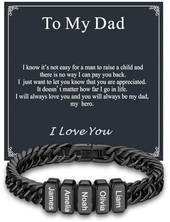 Custom4U Bracciale Nero per Uomini, 1-8 Nomi Incisi Acciaio Inossidabile Bracciale a Maglie Cubane per Uomini, Gioiello con Nome Personalizzato per Compleanno Anniversario