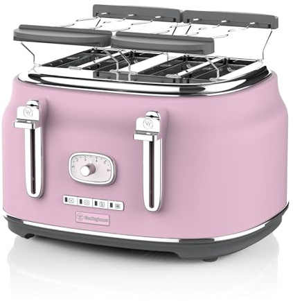 Westinghouse Retro-Toaster, 4 Scheiben, extra breite Schlitze, Warmhaltegestell, 1750 W, Rosa