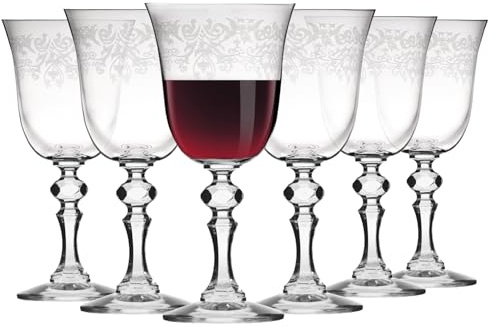 Krosno – Copas para Vino Tinto 250 ml – Juego de 6 unidades – Colección Krista Deco – Cristal sin Plomo – Diseño Clásico y Elegante con Motivo Transparente