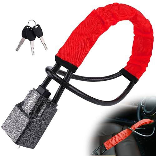 Bloqueo de volante Turnart, compatible con la mayoría de los modelos. Bloqueo antirrobo para automóviles resistente y duradero, apto para turismos, camiones, SUV y furgonetas; incluye 3 llaves