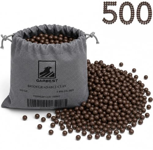 GARBEST - Munitions pour lance-pierre | 500 billes d'argile biodégradables | Munitions lance-pierre | 500 grammes | Calibre 9 mm | Slingshot Ammo | Sac Premium