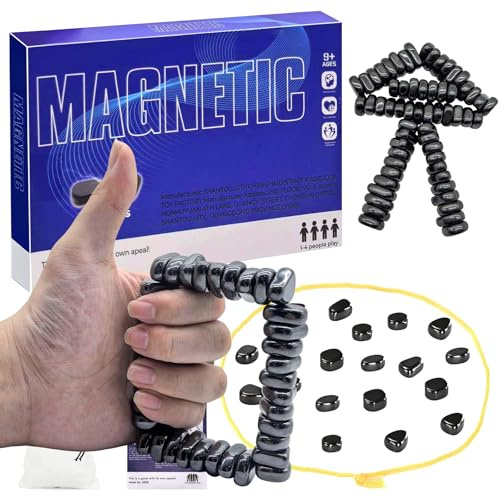 Fyunlle magneteffekt spel, magnetiskt skicklighetsspel med 60 magnetiska stenar, rep och förvaringsväskor, kompakt för resor, perfekt för fester och familjespel