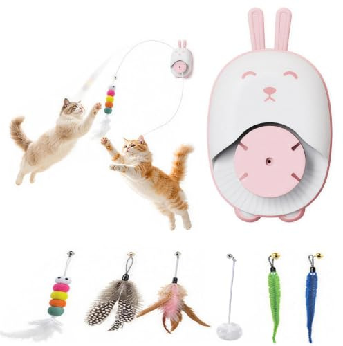 Juguete Interactivo para Gatos de Interior, Juguete Automático Colgante con 5 Accesorios Reemplazables, USB-C Recargable, Juguete para Gatos que Juegan Solos, Alivia el Aburrimiento y Favorece