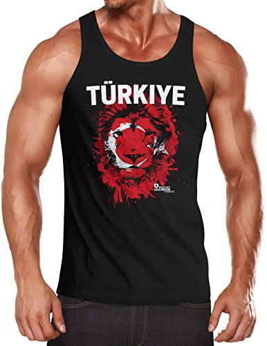 MoonWorks Herren Tanktop Fanshirt Türkei Türkiye Turkey EM WM Fußball Löwe Flagge Lion Flag Muskelshirt schwarz M