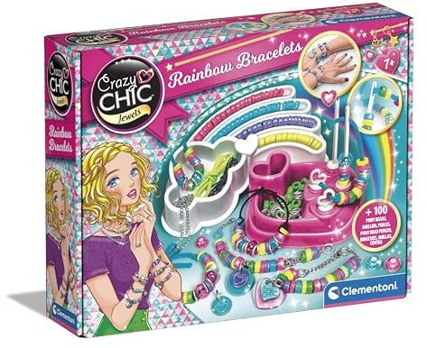 Clementoni Crazy Chic - Rainbow Bracelets, Giochi Creativi per Bambini 7+ Anni, Kit Braccialetti Fai da Te Bambina, Idea Regalo per Creare Bracciali Unici e Personalizzati, Made in italy, 15180