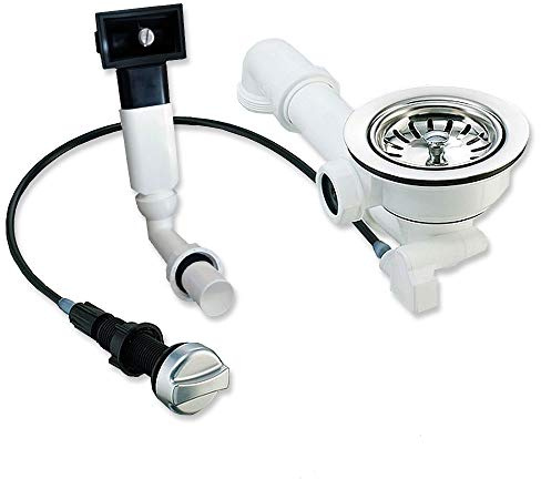 Keenberk - Siebkorbventil - verschließbar mit Bowdenzug + Überlauf - Excenterbedienung - Ablaufgarnitur - Siebkorb für Küchenspüle - Made in Germany - aus Chrom - 114 mm