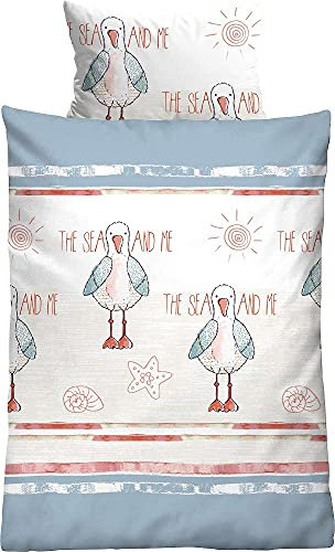 biberna 0044526 Bettwäsche Garnitur mit Kopfkissenbezug Baumwoll-Linon 1x 135x200 cm + 1x 80x80 cm bläulich