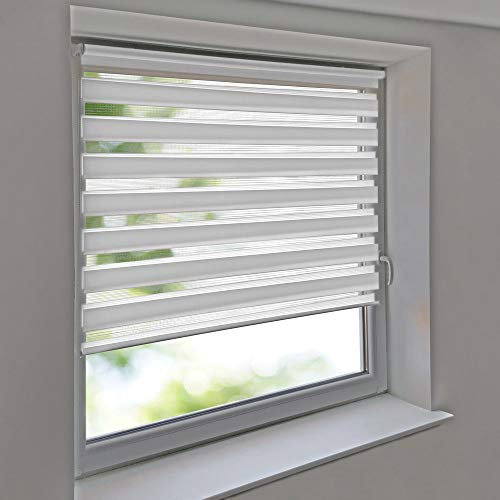 DeLaHome - Doppelrollo 140 x 130 cm weiß Klemmfix Klemmrollo und Kleberollo Duorollo Vario Rollo Seitenzug Jalousie für Fenster und Türen ohne Bohren