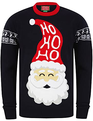 Santa Ho Ho Ho Motif Novelty Christmas Jumper in Ink – Merry Christmas - S