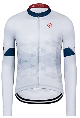 GCRFL Men's Cycling Jersey Long Sleeve Biking Shirt with 3+1 Zipper Pockets Breathable Quick Dry Bicycle Jersey (White, 3X-Large)