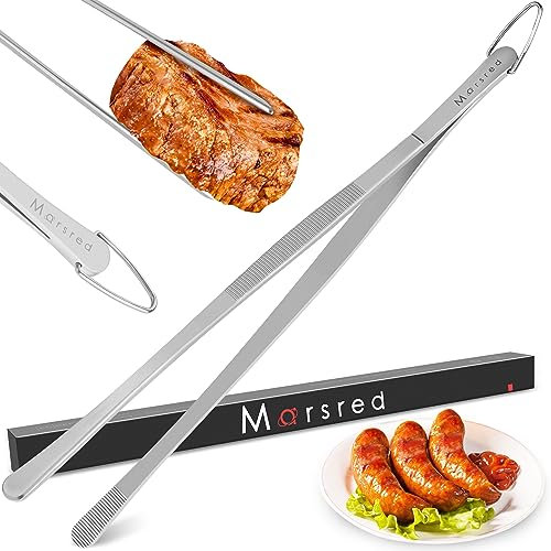 Marsred 304 Edelstahl 30cm Kochpinzette mit Aufhängung, 18/8 Rostfreier Grillpinzette Spülmaschinenfest, Profi Fleischpinzette als Küchenhelfer, küchenpinzette für Grillen Kochen