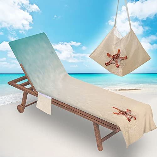 Surwin Toalla de playa para tumbonas, Estrella de mar Fundas para Tumbonas con Bolsillos Laterales Cubierta para Silla de Piscina para Verano Exteriores Tumbona de Jardín (75x210cm,Playa)