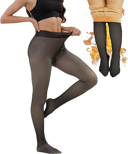 Merlvida Collant Polaire Femme Effet Transparent S-3XL - Collant Thermique Épais, Legging Chaud Femme Hiver - Collants à Taille Haute et Doublés Grande Taille