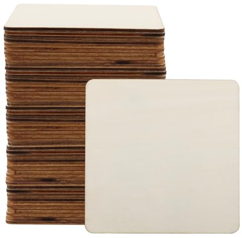 CHUEHKAK 50 stycken kvadratiska träskivor, trärutor 10 x 10 cm, 2,5 mm tjock oavslutad träplatta för pyssel, träutskärning, trä för laserning, rektangulära träbitar, träbitar