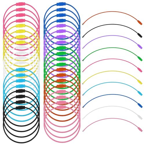50pcs Large Wire Keychain Hoop, 6 Inch Assorted Colored Cable Keyring Wire Key Chain Cable Loop Rings for Outdoor Hiking Camping Hanging Luggage Tags Keys and ID Tag Keepers (10 Colors)