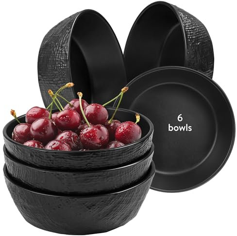 Navaris Cuencos cocina - 6x Bol Ceramica Gres para Cereales Ramen Sopa - Juego Tazones Desayuno Grandes 15 cm - Apto para Microondas Lavavajillas y Horno - 6x Bowls cocina negros