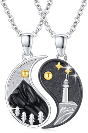 REDSUN Yin Yang - Collar de plata de ley con colgante de elefante para parejas, cadena BFF (2 unidades), 22 mm, Plata esterlina