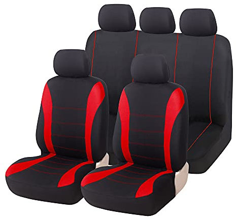 5 Sitze Alles Inklusive Auto Sitzbezüge Sets für Renault TWINGO I Hatchback (C06) 1993-2007, 9 pcs Auto Sitzbezüge Sets Weich Autositzbezüge Kompletter Satz,Red
