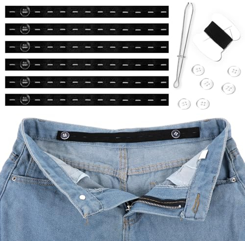 6 Pcs Waist Tightener for Pants Women Jeans Button Tightener Adjuster Suitable Elastic Waist Extenders for Women Men (Black)