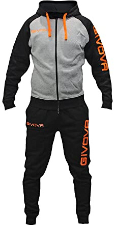 Perseo Sport Tuta Uomo Cotone Felpato Cappuccio Modello PSLF33 (IT, Testo, XL, Regular, Regular, Grigio/Arancio Fluo)