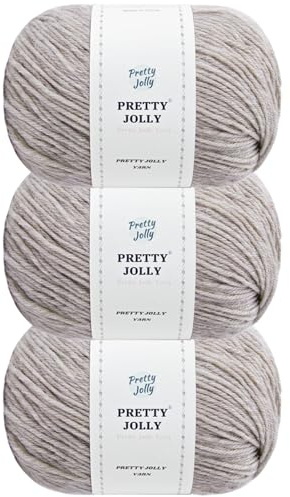 Pretty Jolly 3 Skeins mjukt merinoull garn – mjukt och varmt, fingervikt, ullgarn för virkning och stickning, totalt 150 g/555 m (krämgrå)