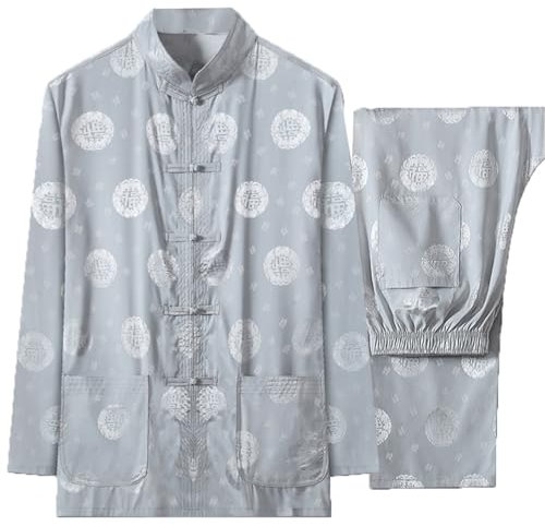 OLSKFUH Herren Kampfsportbekleidung Kung Fu Langarmhemd Tang-Anzug Oberteile Hosen Tai Chi Uniform Rot-XXL,Gray-Medium