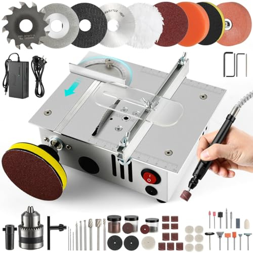 Mini table Saw,mini Table Saws for Crafts, Mini Multi Functional Table Saw, Dual-motor control for cutting, grinding,engraving and drilling.Speed & Angle Adjustable,for Wood/PCB/Acrylic/Plastic