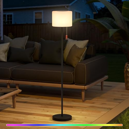 MALUX Lámpara de pie solar para exteriores con sensor de luz, regulable, blanco cálido y batería RGB, lámpara de pie inalámbrica, recargable por USB, IP44, resistente al agua, para jardín, terraza