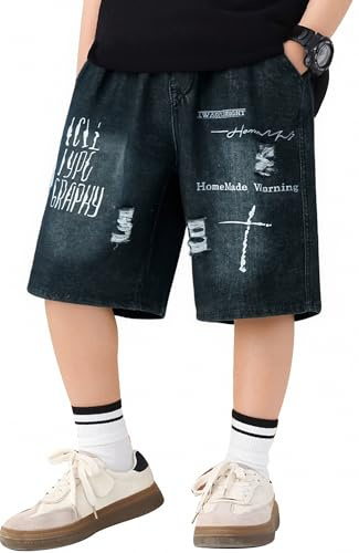 SEAUR Pantalon Corto Vaquero Niño Pantalón Cortos de Pierna Ancha en Denim Baggy Jean Shorts Elástico Cintura Bermuda con Bolsillos Denim Shorts Boys