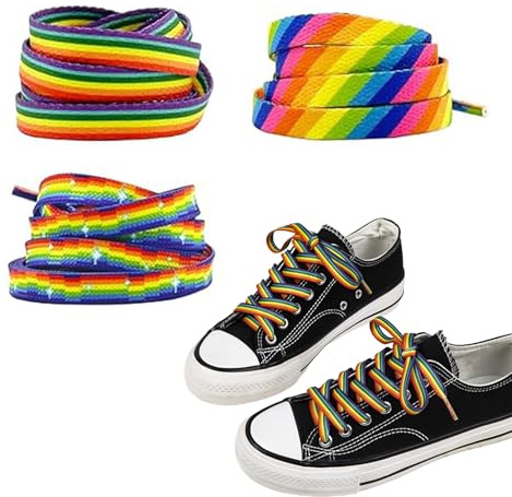 MYZWEL 3 par regnbågs-skosnören för HGBTQ Pride, 140 cm färgglada skosnören platt av bomull, sko Laces för sneakers, sportskor &, HBTQ tillbehör, regnbåge skoband set