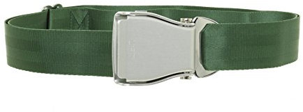 Flyingbelt Airline Seatbelt Gürtel Herren grün/silber - Stufenlos verstellbarer 110cm Flugzeuggürtel - Flugzeug-Anschnallgurt mit bekannter Flugzeugschnalle aus Flugzeugen als Hosengürtel