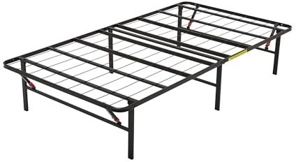 Amazon Basics Foldable Metal Platform Bed Frame with Storage, Sturdy Steel Support, No Box Spring Needed, 14-inch High, Tool-Free Setup, Twin Size, Black