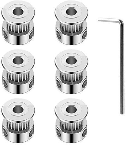 KeeYees 6 Stück Zahnriemenrad Riemenscheibe Rad 16 Zähne 5mm Bohrung Aluminium für 3D Drucker 6mm Breite Zahnriemen