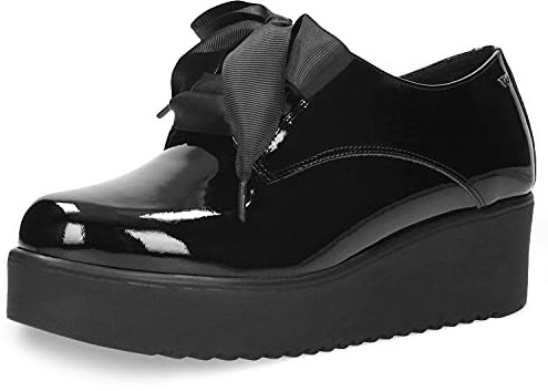 WOJAS Damen Creeper mit Plateau Lackleder – Schuhe Creepers Sneaker Plattform Hohe Dicke Sohle Schnürschuhe – Schwarz, 46043-31 Gr. 37