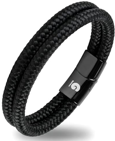 Segeltau Armband Geflochten Nautisch mit Magnetverschluss Seil Armbänder Maritim Surferarmband Galeara Noa (Noa Schwarz Premio, 195)