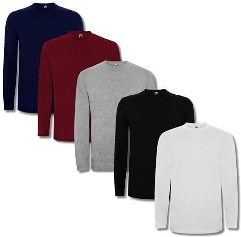Roly Pack 5 Camisetas Manga Larga Hombre Extreme 1217 – Camisetas básicas 100% algodón, cómodas, Lisas y Resistentes