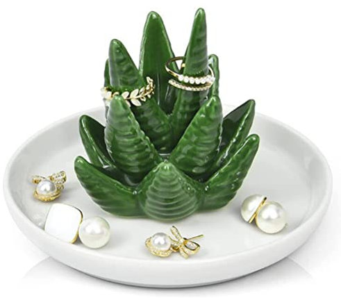 LIFKOME Kaktus-Ringhalter Schale Für Schmuck Keramik-Sukkulenten-Schmuckturm Keramik-Sukkulenten-Ringhalter-Organisator-Display Dekorative Schmuckschale Für Wohnkultur