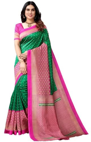 Satrani Sari en soie pour femme, Vert et beige, taille unique