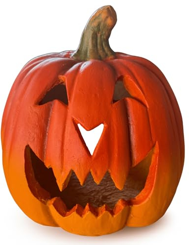 XXL Kürbis-Laterne als LED Halloween-Deko Set in 25x26 cm - Großer Keramik Jack-O-Lantern als Outdoor Grusel-Deko - Kürbis-Deko als innen Herbst-Deko und Draußen Garten-Deko