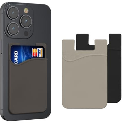 kwmobile 3X Tarjetero para móvil - Funda para Tarjetas de Silicona - Tarjetero para Pegar en la Parte Trasera - Negro/Gris/Gris Claro