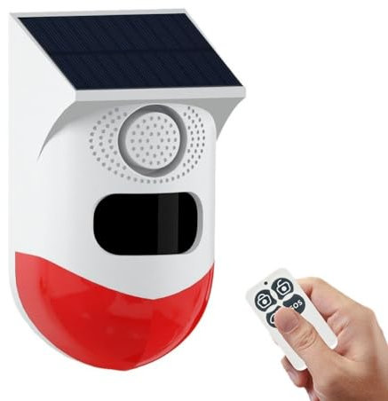 Solar Sound Strobe Light Alarm with Motion Detector, CT80YR Waterproof Alarm Sensor Voice Announcer Remote Control, for Outdoor Home, Yard, Garden