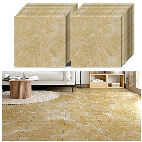 VEELIKE Kakeldekal marmorutseende gul PVC golv marmor guld PVC golvbeläggning självhäftande kakel marmor vinylgolv kakelutseende självhäftande kakel golv matsal vardagsrum trappor 30 cm × 30 cm 24