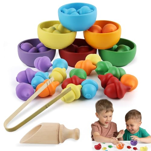dellyy Juguetes Niños Montessori, 26 PCS 2, 3, 4 y 5 años de Juguetes Montessori, Motricidad Fina Juguete Educativo Juego Montessori de Combinación de Color para Contar, Motricidad Fina