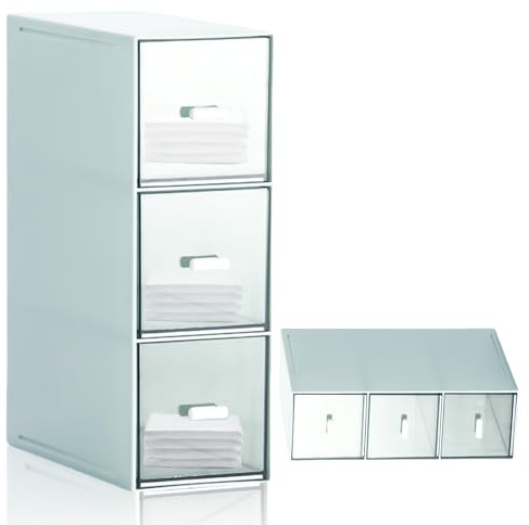 PRITOK Scatola da tè con 3 cassetti: contenitore per bustine da tè, scatole da tè in plastica, organizer da cucina per tavolo da toeletta, bustine da tè, cialde di caffè, zucchero (blu)